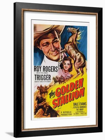 The Golden Stallion, from Top: Roy Rogers, Dale Evans, Trigger (Far Right), 1949-null-Framed Art Print