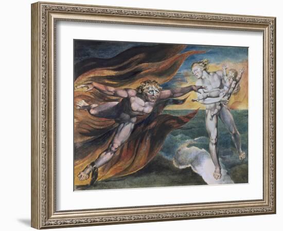 The Good and Evil Angels-William Blake-Framed Giclee Print