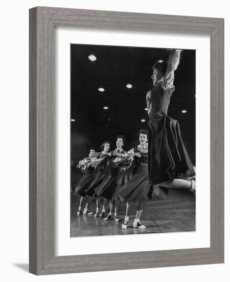 The Good-Girls of Central Catholic High School Performing their Cheerleading Act in the Gym-Nat Farbman-Framed Photographic Print