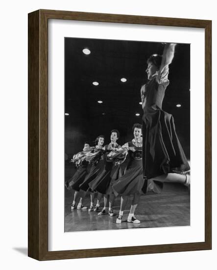 The Good-Girls of Central Catholic High School Performing their Cheerleading Act in the Gym-Nat Farbman-Framed Photographic Print