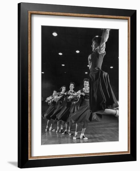 The Good-Girls of Central Catholic High School Performing their Cheerleading Act in the Gym-Nat Farbman-Framed Photographic Print