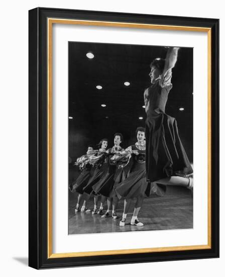 The Good-Girls of Central Catholic High School Performing their Cheerleading Act in the Gym-Nat Farbman-Framed Photographic Print