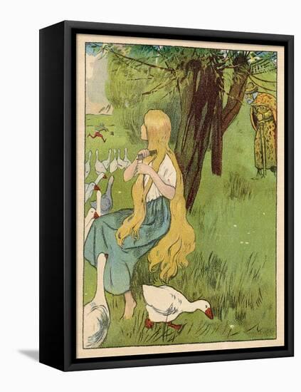 The Goose Girl Combs Her Long Blond Hair-Willy Planck-Framed Stretched Canvas