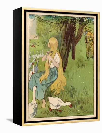 The Goose Girl Combs Her Long Blond Hair-Willy Planck-Framed Stretched Canvas