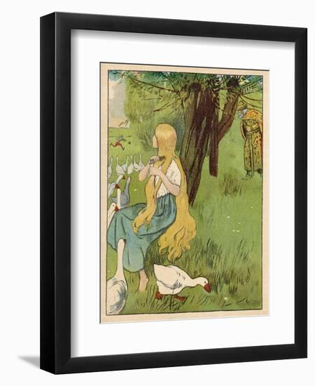 The Goose Girl Combs Her Long Blond Hair-Willy Planck-Framed Art Print