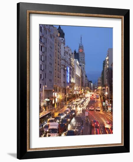 The Gran Via at Dusk, Madrid, Spain, Europe-Angelo Cavalli-Framed Photographic Print