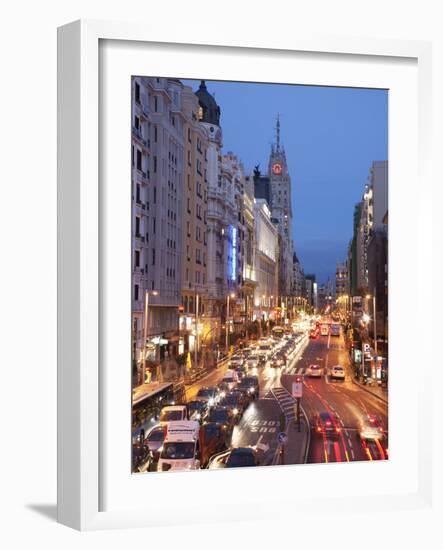 The Gran Via at Dusk, Madrid, Spain, Europe-Angelo Cavalli-Framed Photographic Print