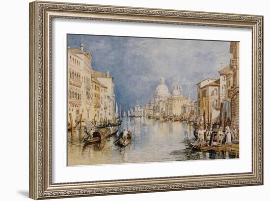 The Grand Canal, Venice, with Gondolas and Figures in the Foreground, circa 1818-JMW Turner-Framed Giclee Print