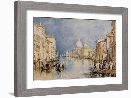 The Grand Canal, Venice, with Gondolas and Figures in the Foreground, circa 1818-JMW Turner-Framed Giclee Print