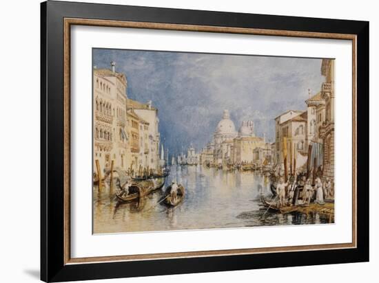 The Grand Canal, Venice, with Gondolas and Figures in the Foreground, circa 1818-JMW Turner-Framed Giclee Print