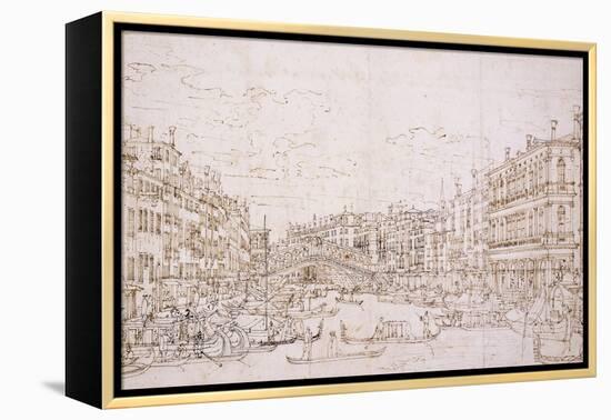 The Grand Canal, Venice, with the Rialto Bridge from the South-Bernardo Bellotto-Framed Premier Image Canvas