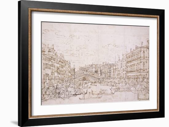 The Grand Canal, Venice, with the Rialto Bridge from the South-Bernardo Bellotto-Framed Giclee Print