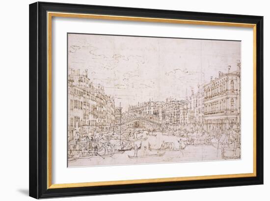 The Grand Canal, Venice, with the Rialto Bridge from the South-Bernardo Bellotto-Framed Giclee Print