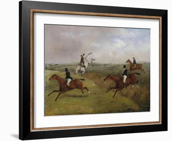 The Grand Leicestershire Steeplechase: Dick Christian's Last Fall - Commonly Called 'A Header'-Henry Thomas Alken-Framed Giclee Print