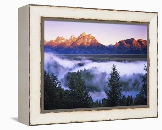 The Grand Tetons from the Snake River Overlook at Dawn, Grand Teton National Park, Wyoming, USA-Dennis Flaherty-Framed Premier Image Canvas