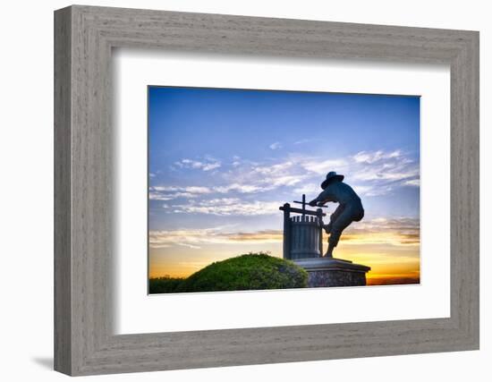 The Grape Crusher Statue agains Dramatic Sky, Napa Valley, California-George Oze-Framed Photographic Print