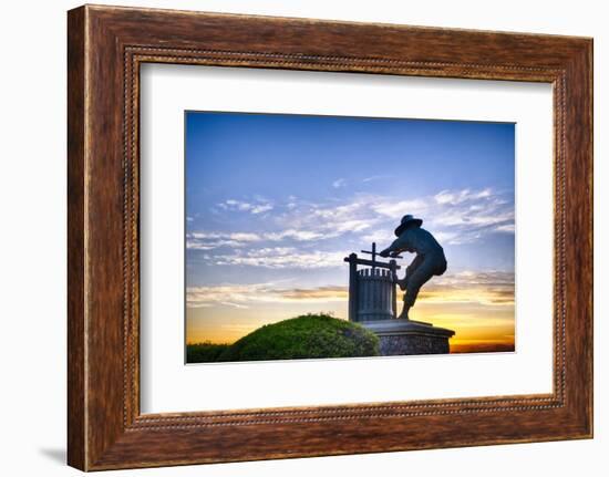 The Grape Crusher Statue agains Dramatic Sky, Napa Valley, California-George Oze-Framed Photographic Print