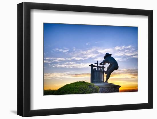 The Grape Crusher Statue agains Dramatic Sky, Napa Valley, California-George Oze-Framed Photographic Print