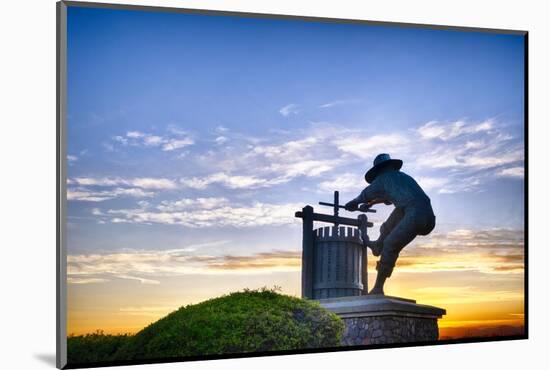 The Grape Crusher Statue agains Dramatic Sky, Napa Valley, California-George Oze-Mounted Photographic Print
