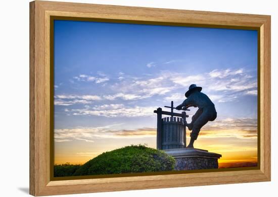 The Grape Crusher Statue agains Dramatic Sky, Napa Valley, California-George Oze-Framed Premier Image Canvas