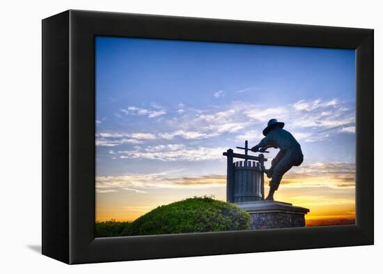 The Grape Crusher Statue agains Dramatic Sky, Napa Valley, California-George Oze-Framed Premier Image Canvas