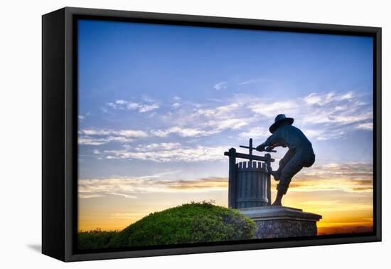 The Grape Crusher Statue agains Dramatic Sky, Napa Valley, California-George Oze-Framed Premier Image Canvas