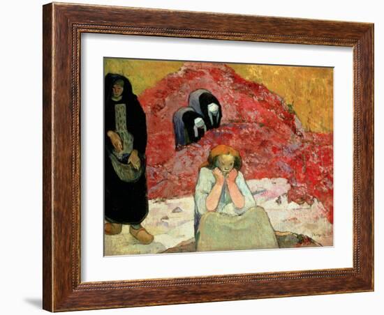 The Grape Harvest at Arles. 'Miseres Humaines', 1888 (Oil on Sackcloth of Jute)-Paul Gauguin-Framed Giclee Print