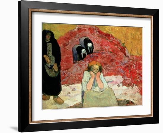 The Grape Harvest at Arles. 'Miseres Humaines', 1888 (Oil on Sackcloth of Jute)-Paul Gauguin-Framed Giclee Print