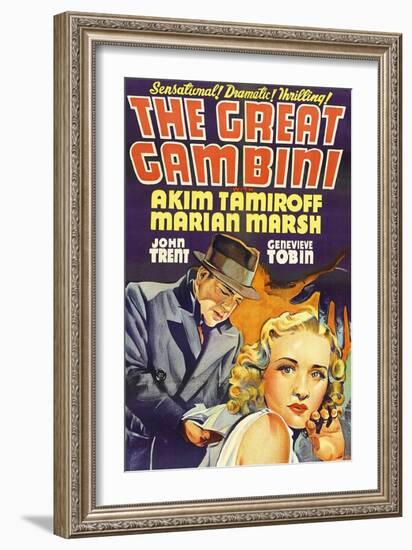 THE GREAT GAMBINI, US poster art, from left: Akim Tamiroff, Marian Marsh, 1937-null-Framed Art Print