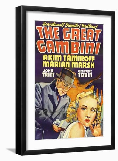 THE GREAT GAMBINI, US poster art, from left: Akim Tamiroff, Marian Marsh, 1937-null-Framed Art Print