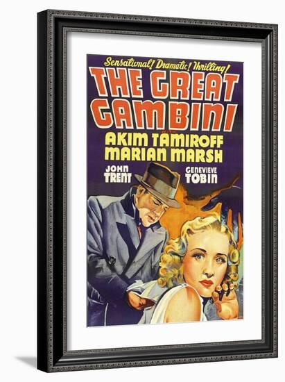 THE GREAT GAMBINI, US poster art, from left: Akim Tamiroff, Marian Marsh, 1937-null-Framed Art Print