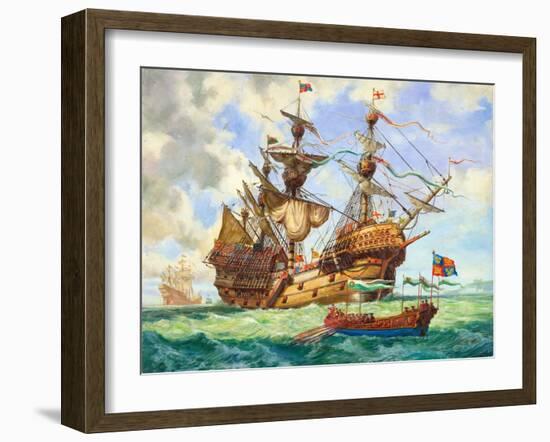 The Great Harry, Flagship of King Henry's Fleet, Sporting Many of its 251 Guns-C.l. Doughty-Framed Giclee Print