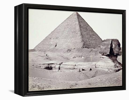 The Great Pyramid, with the Sphinx in the Foreground, El-Geezah, 1858 (B/W Photo)-Francis Frith-Framed Premier Image Canvas