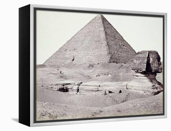 The Great Pyramid, with the Sphinx in the Foreground, El-Geezah, 1858 (B/W Photo)-Francis Frith-Framed Premier Image Canvas