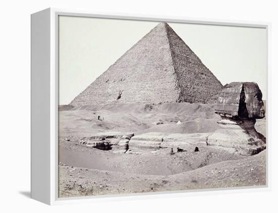 The Great Pyramid, with the Sphinx in the Foreground, El-Geezah, 1858 (B/W Photo)-Francis Frith-Framed Premier Image Canvas