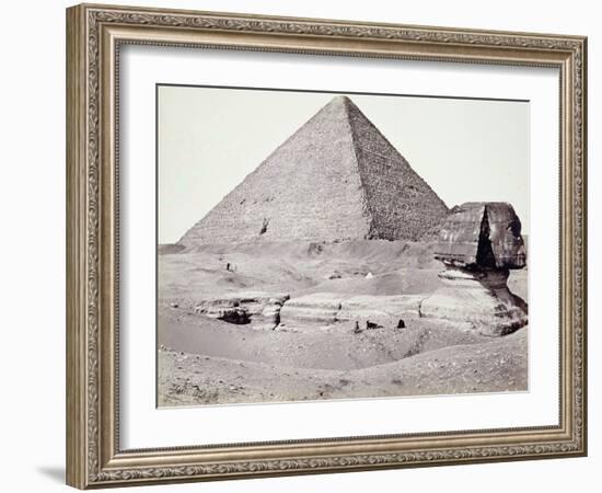 The Great Pyramid, with the Sphinx in the Foreground, El-Geezah, 1858 (B/W Photo)-Francis Frith-Framed Giclee Print
