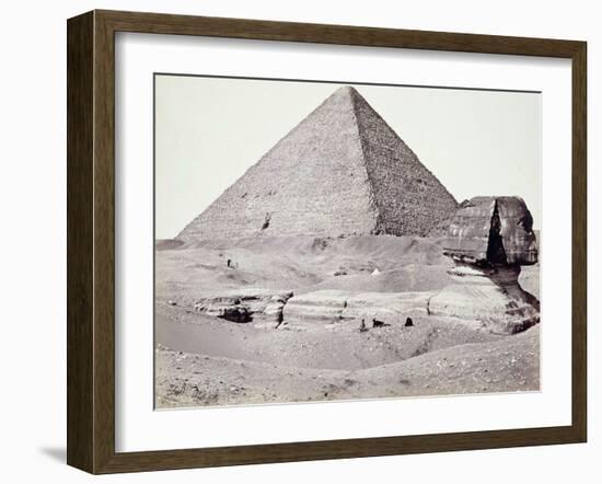 The Great Pyramid, with the Sphinx in the Foreground, El-Geezah, 1858 (B/W Photo)-Francis Frith-Framed Giclee Print