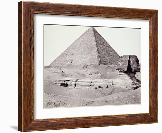 The Great Pyramid, with the Sphinx in the Foreground, El-Geezah, 1858 (B/W Photo)-Francis Frith-Framed Giclee Print