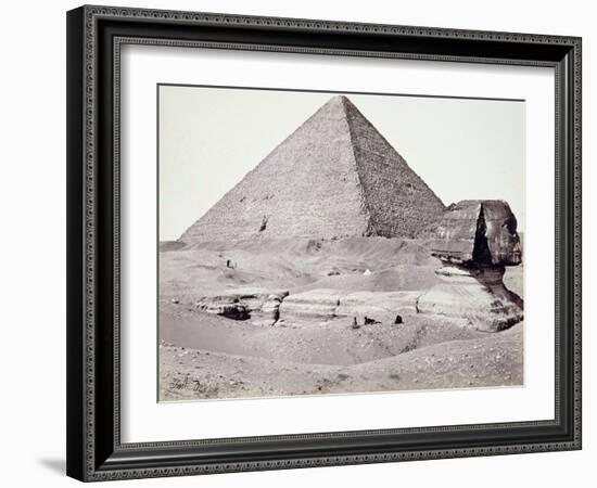 The Great Pyramid, with the Sphinx in the Foreground, El-Geezah, 1858 (B/W Photo)-Francis Frith-Framed Giclee Print