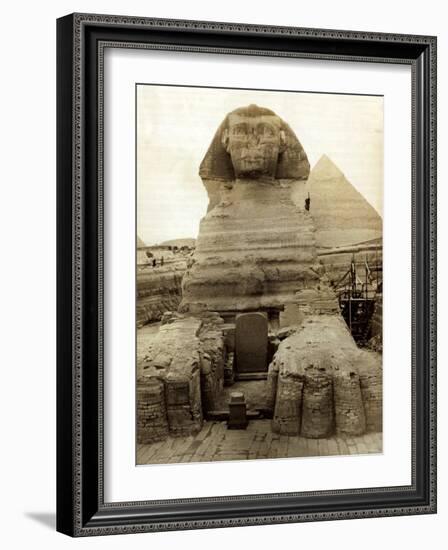 The Great Sphinx Guarding the Pyramids Egypt Statue, c.1910-null-Framed Photographic Print