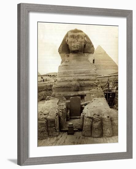 The Great Sphinx Guarding the Pyramids Egypt Statue, c.1910-null-Framed Photographic Print