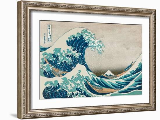 The Great Wave off Kanagawa, Mount Fuji, Vintage Japanese Woodblock Print, 1830s-Hokusai-Framed Art Print