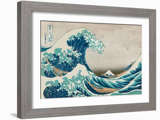 The Great Wave off Kanagawa, Mount Fuji, Vintage Japanese Woodblock Print, 1830s-Hokusai-Framed Art Print