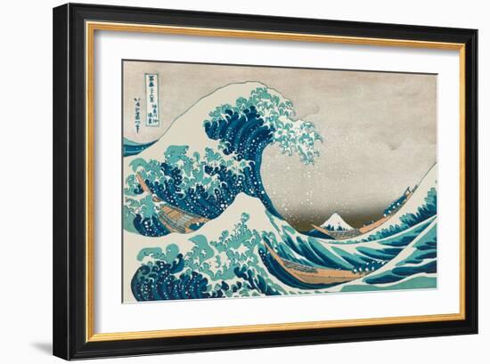 The Great Wave off Kanagawa, Mount Fuji, Vintage Japanese Woodblock Print, 1830s-Hokusai-Framed Art Print