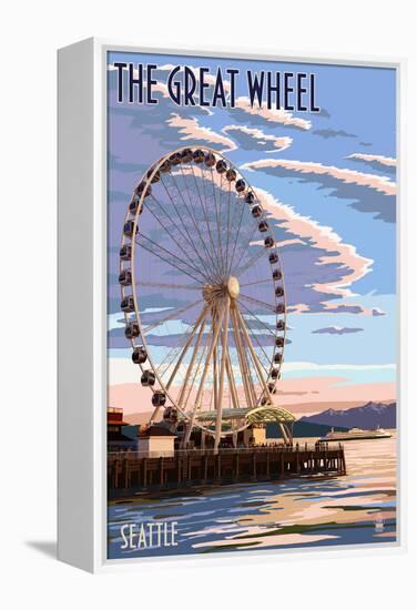 The Great Wheel at Sunset - Seattle, Washington-Lantern Press-Framed Stretched Canvas