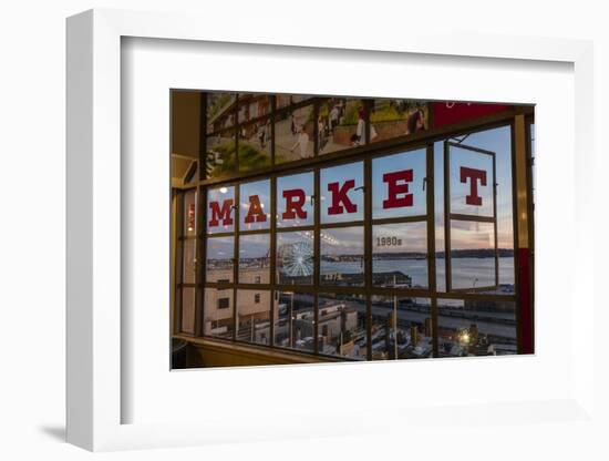 The Great Wheel Framed in Pike Market Place Windows in Seattle, Washington State, Usa-Chuck Haney-Framed Photographic Print