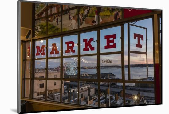 The Great Wheel Framed in Pike Market Place Windows in Seattle, Washington State, Usa-Chuck Haney-Mounted Photographic Print