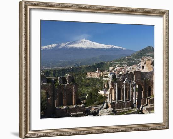 The Greek Amphitheatre and Mount Etna, Taormina, Sicily, Italy, Europe-Stuart Black-Framed Premium Photographic Print