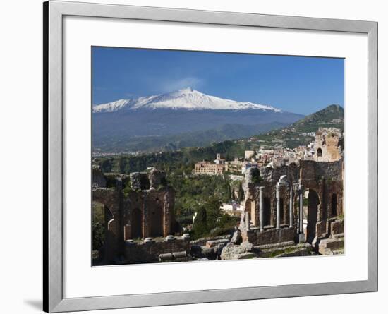 The Greek Amphitheatre and Mount Etna, Taormina, Sicily, Italy, Europe-Stuart Black-Framed Premium Photographic Print