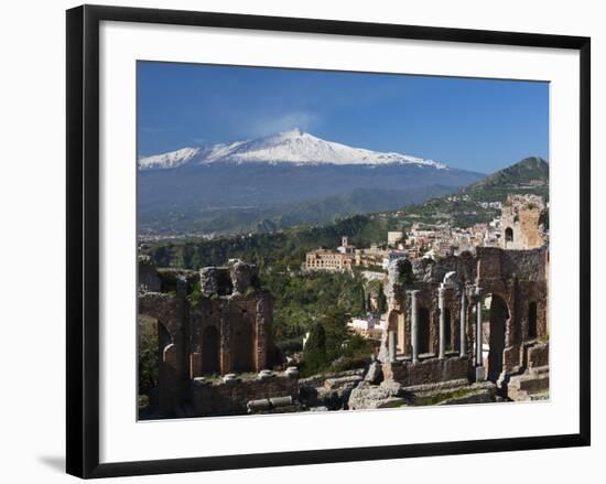 The Greek Amphitheatre and Mount Etna, Taormina, Sicily, Italy, Europe-Stuart Black-Framed Premium Photographic Print